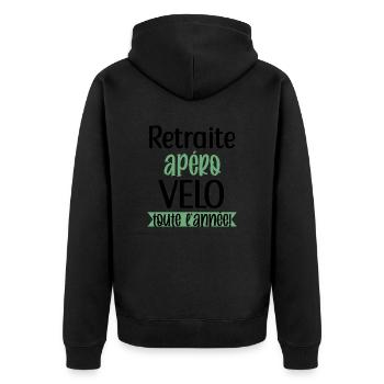 Retraite apéro vélo toute l'année cadeau retraite - Veste à capuche bio Premium Unisexe - noir - Dos - Nico (187cm)