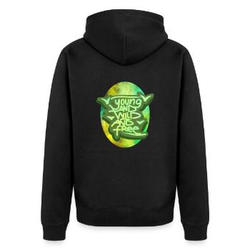 Young and Wild and Free - Handstyle - Unisex Premium Bio Zip Hoodie - Schwarz - Hinten - Nico (187cm)