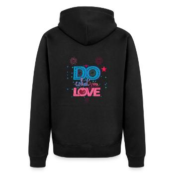 Do what you love faites ce que vous aimez - Veste à capuche bio Premium Unisexe - noir - Dos - Nico (187cm)
