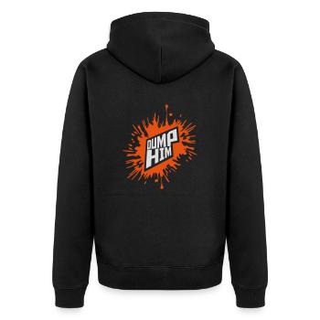 dump him Zitat Logo - Unisex Premium Bio Zip Hoodie - Schwarz - Hinten - Nico (187cm)