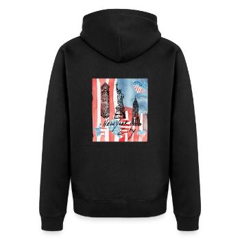 USA, Freiheitsstatue, New York. - Unisex Premium Bio Zip Hoodie - Schwarz - Hinten - Nico (187cm)