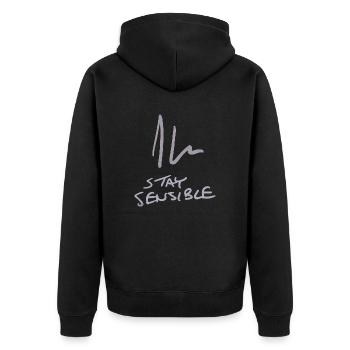 Jon Hare "Stay Sensible" - Unisex Premium Organic Zip Hoodie - black - Back - Nico (187cm)