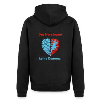 Das Herz kennt keine Demenz, Pflege, Würde, Herz - Unisex Premium Bio Zip Hoodie - Schwarz - Hinten - Nico (187cm)