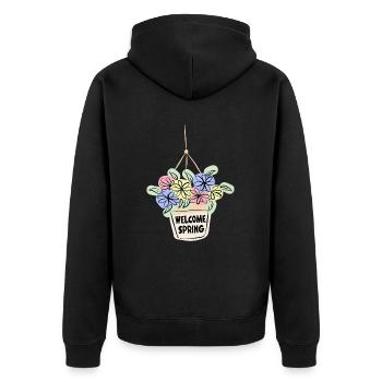 Welcome Spring - Unisex Premium Bio Zip Hoodie - Schwarz - Hinten - Nico (187cm)
