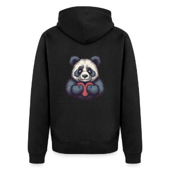 Cute panda bear holds a heart in his paws - Unisex Premium Organic Zip Hoodie - black - Back - Nico (187cm)