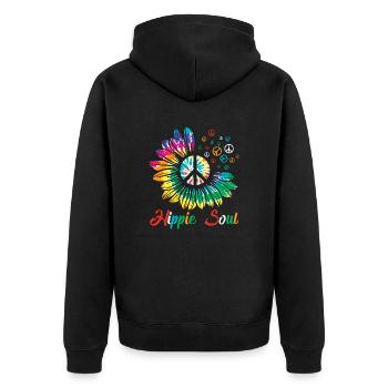 Hippie Soul Sunflower Peace - Unisex Premium Organic Zip Hoodie - black - Back - Nico (187cm)