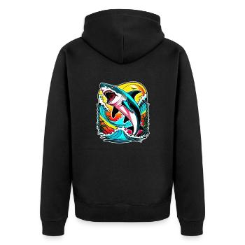 Hai - Unisex Premium Bio Zip Hoodie - Schwarz - Hinten - Nico (187cm)