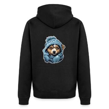 Chien d’hiver avec chapeau et écharpe - Veste à capuche bio Premium Unisexe - noir - Dos - Nico (187cm)