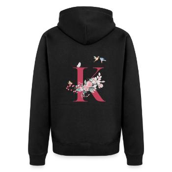 Buchstabe k floral - Geschenkidee - Unisex Premium Bio Zip Hoodie - Schwarz - Hinten - Nico (187cm)