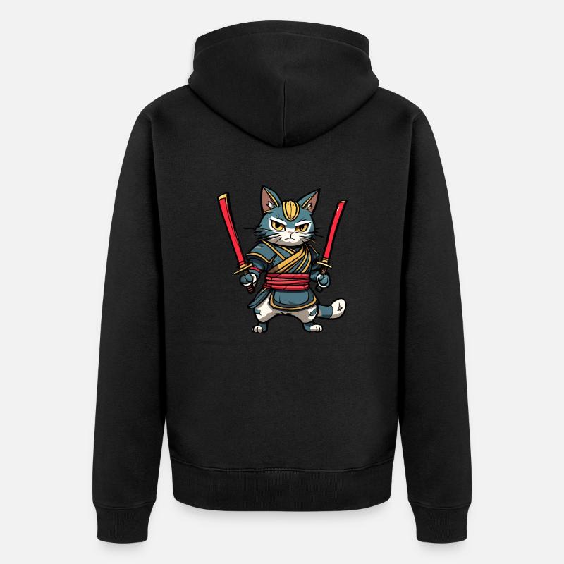 Chat samouraï #36 - Veste à capuche bio Premium Unisexe - noir