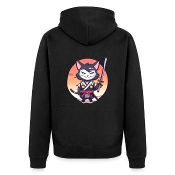 Samurai-Katze #37 - Unisex Premium Bio Zip Hoodie - Schwarz - Hinten - Nico (187cm)