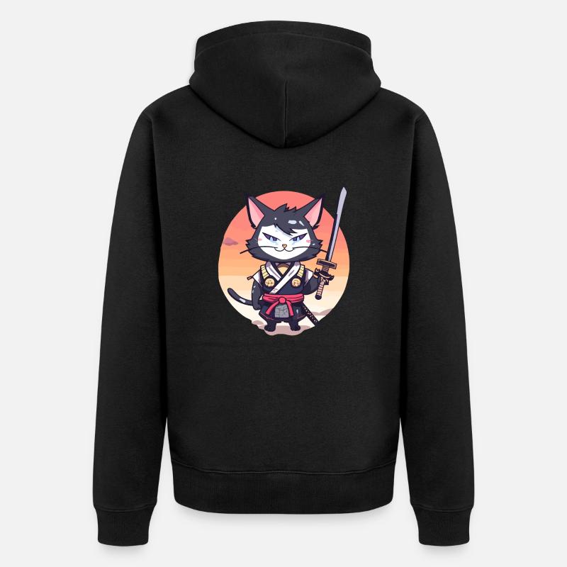 Chat samouraï #37 - Veste à capuche bio Premium Unisexe - noir