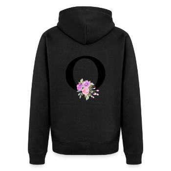 Lila Blumenbuchstabe O - Unisex Premium Bio Zip Hoodie - Schwarz - Hinten - Nico (187cm)