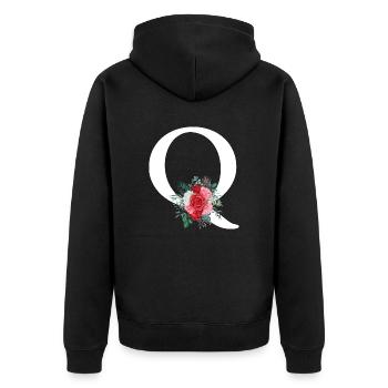 Roter Blumenbuchstabe Q - Unisex Premium Bio Zip Hoodie - Schwarz - Hinten - Nico (187cm)