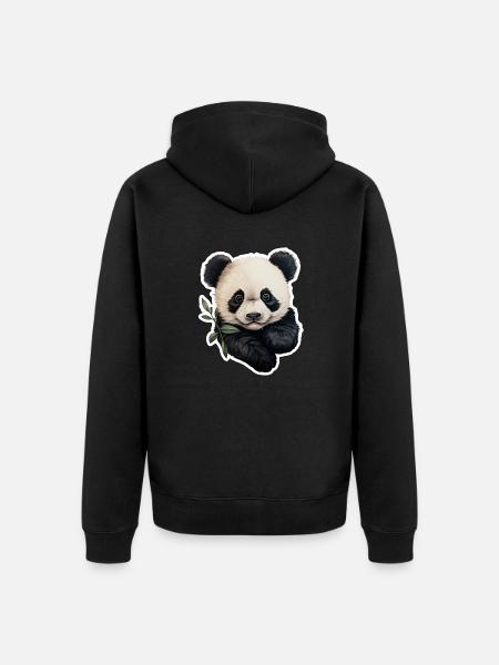Panda chews on eucalyptus branch - Unisex Premium Organic Zip Hoodie - black