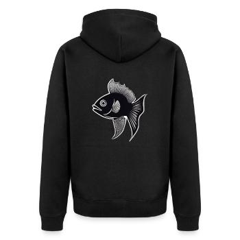 schwarz/weiße Fisch-Silhouette - Unisex Premium Bio Zip Hoodie - Schwarz - Hinten - Nico (187cm)