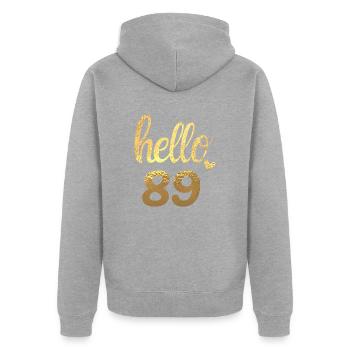 Hallo 89 gold - Unisex Premium Bio Zip Hoodie - Grau meliert - Hinten - Nico (187cm)