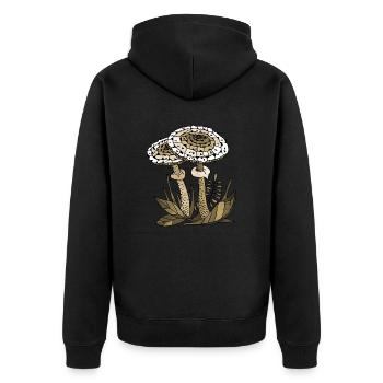 Pilze - Unisex Premium Bio Zip Hoodie - Schwarz - Hinten - Nico (187cm)