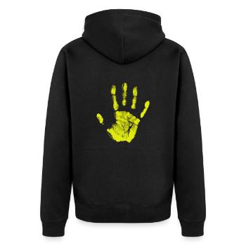 Handabdruck bemalte Identität Finger und Handfläche - Unisex Premium Bio Zip Hoodie - Schwarz - Hinten - Nico (187cm)
