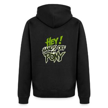 Finger weg von meinem Pony - Unisex Premium Bio Zip Hoodie - Schwarz - Hinten - Nico (187cm)