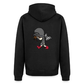 dark boy behide the wall - Unisex Premium Bio Zip Hoodie - Schwarz - Hinten - Nico (187cm)