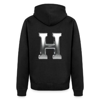 Chrome ,, H " Metallic - Unisex Premium Bio Zip Hoodie - Schwarz - Hinten - Nico (187cm)