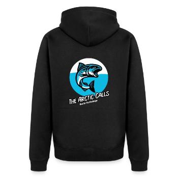 The Arctic Calls Reel in the Challenge - Unisex Premium Organic Zip Hoodie - black - Back - Nico (187cm)