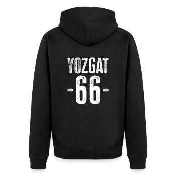 Yozgat 66 – Geschichte und Kultur aus Türkiye - Unisex Premium Bio Zip Hoodie - Schwarz - Hinten - Nico (187cm)