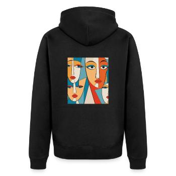 Abstrakte Gesichter - Unisex Premium Bio Zip Hoodie - Schwarz - Hinten - Nico (187cm)