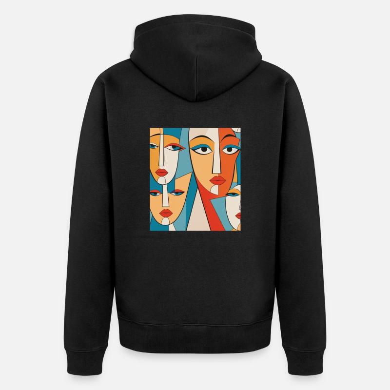 Visages abstraits - Veste à capuche bio Premium Unisexe - noir