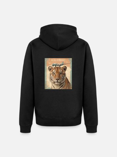 Tiger and plane - Unisex Premium Organic Zip Hoodie - black