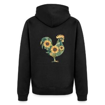 Floraler Hahn - Unisex Premium Bio Zip Hoodie - Schwarz - Hinten - Nico (187cm)