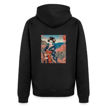 Traditionelle japanische Frau im Kimono auf Länderhintergrund - Unisex Premium Bio Zip Hoodie - Schwarz - Hinten - Nico (187cm)