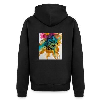 Inscription colorée sur fond d’aquarelleInscription colorée sur le fond - Veste à capuche bio Premium Unisexe - noir - Dos - Nico (187cm)