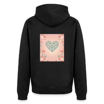 Blume Herz - Unisex Premium Bio Zip Hoodie - Schwarz - Hinten - Nico (187cm)