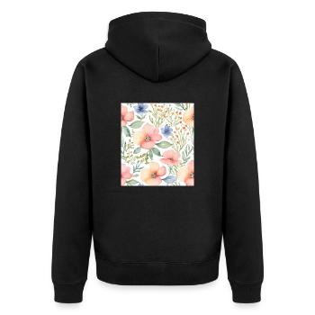 Aquarell Blumen - Unisex Premium Bio Zip Hoodie - Schwarz - Hinten - Nico (187cm)