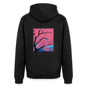 Cherry blossom against the background of mountains - Unisex Premium Organic Zip Hoodie - black - Back - Nico (187cm)