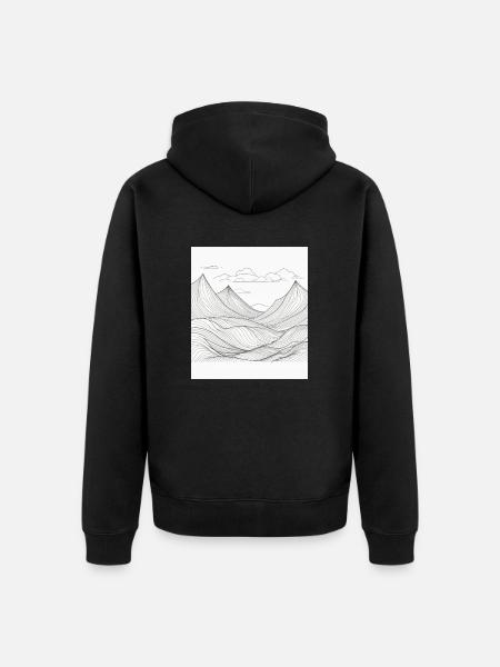 Berglandschaft im Linienstil - Unisex Premium Bio Zip Hoodie - Schwarz