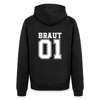 braut 01 - Unisex Premium Bio Zip Hoodie - Schwarz - Hinten - Nico (187cm)