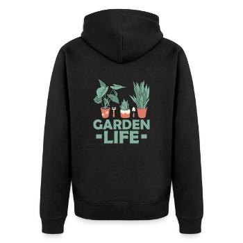 Garden Life Gardening Botanical - Unisex Premium Bio Zip Hoodie - Schwarz - Hinten - Nico (187cm)