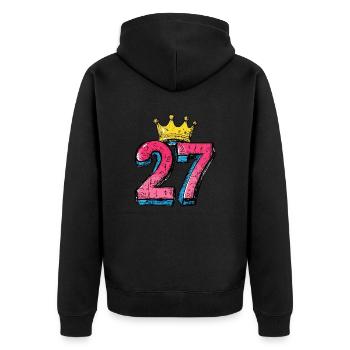 27 Zahl Krone - Unisex Premium Bio Zip Hoodie - Schwarz - Hinten - Nico (187cm)