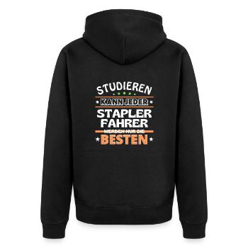 Studieren kann jeder Staplerfahrer sind die Besten - Unisex Premium Bio Zip Hoodie - Schwarz - Hinten - Nico (187cm)