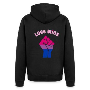 L’amour gagne le poing de la fierté bisexuelle pour l’égalité - Veste à capuche bio Premium Unisexe - noir - Dos - Nico (187cm)