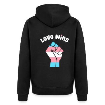 Love Wins Trans Pride Fist Design for Equality - Unisex Premium Organic Zip Hoodie - black - Back - Nico (187cm)