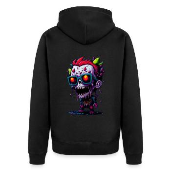 Bunter cooler Zombie - Unisex Premium Bio Zip Hoodie - Schwarz - Hinten - Nico (187cm)