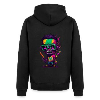 Bunter cooler Zombie - Unisex Premium Bio Zip Hoodie - Schwarz - Hinten - Nico (187cm)