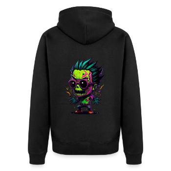 Bunter cooler Zombie - Unisex Premium Bio Zip Hoodie - Schwarz - Hinten - Nico (187cm)