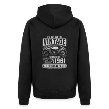 1961 Vintage Anniversaire Cafe Racer Moto - Veste à capuche bio Premium Unisexe - noir - Dos - Nico (187cm)