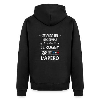 Rugby-Aperitif - Unisex Premium Bio Zip Hoodie - Schwarz - Hinten - Nico (187cm)