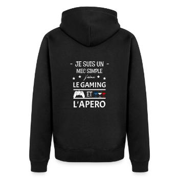 Humorvoller Apéro - Unisex Premium Bio Zip Hoodie - Schwarz - Hinten - Nico (187cm)